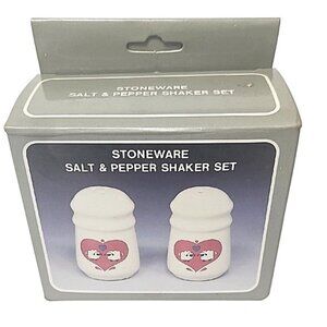 Stoneware Salt and Pepper Shakers Cream with Country Heart and Sheep T16